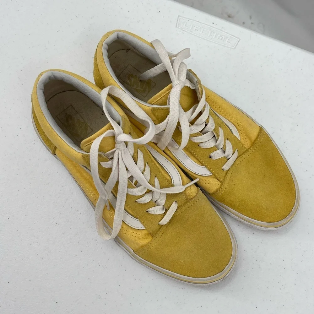 Vans yellow leather canvas skater sneakers